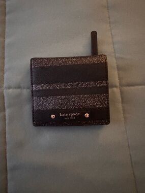 kate spade Black Glitter Stripe Compact Wallet